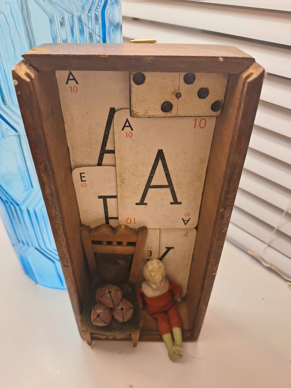 Antique doll wooden box display