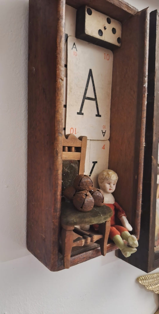 Antique doll wooden box display