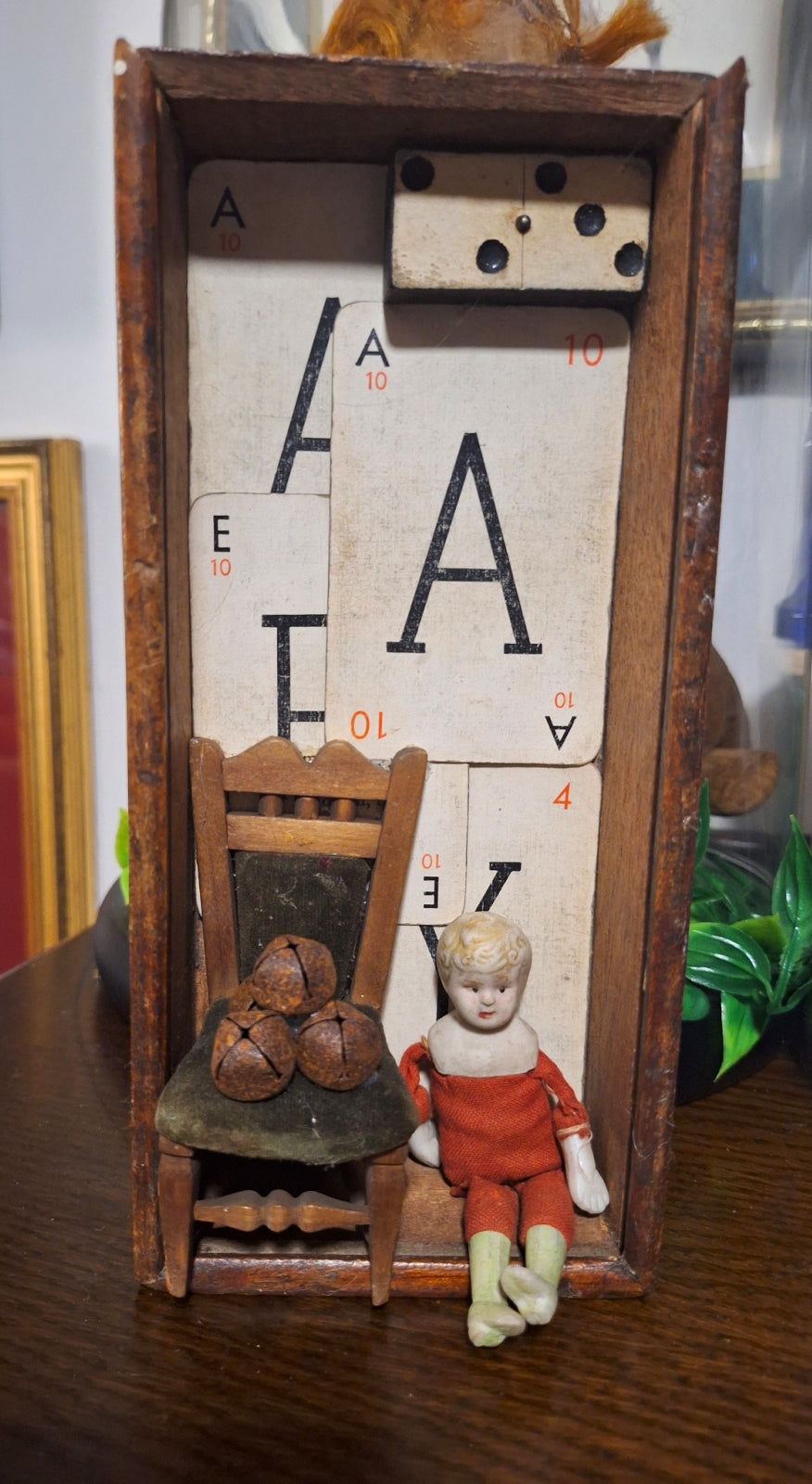 Antique doll wooden box display