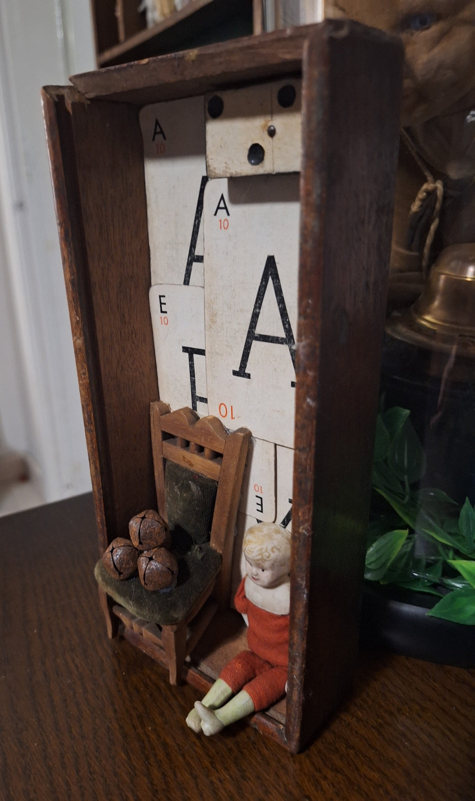 Antique doll wooden box display