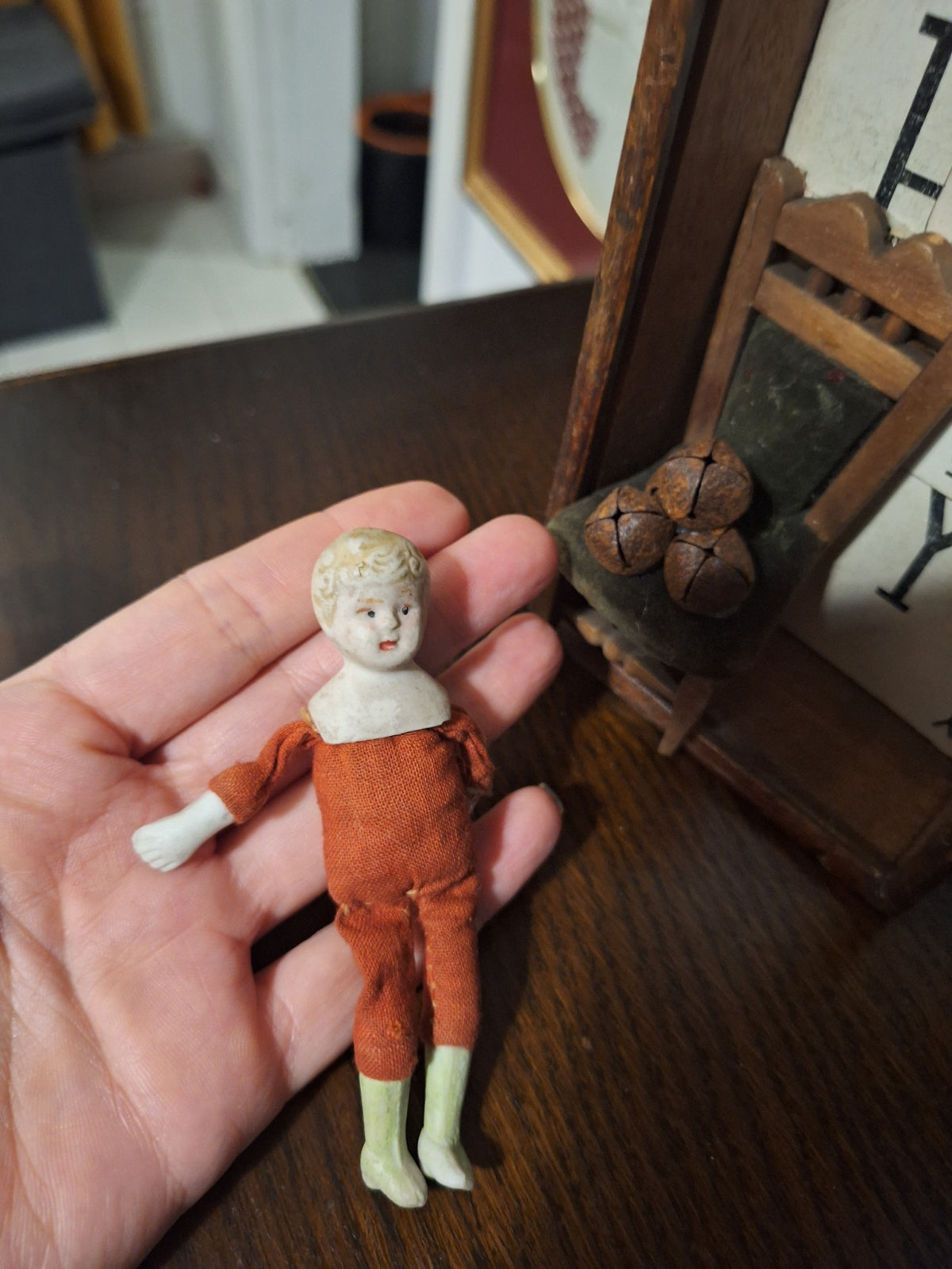 Antique doll wooden box display